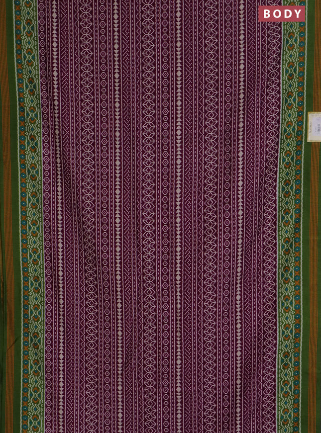 Semi patola saree wine shade and green with allover ikat prints and simple border