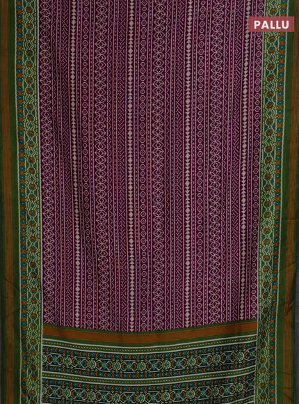 Semi patola saree wine shade and green with allover ikat prints and simple border