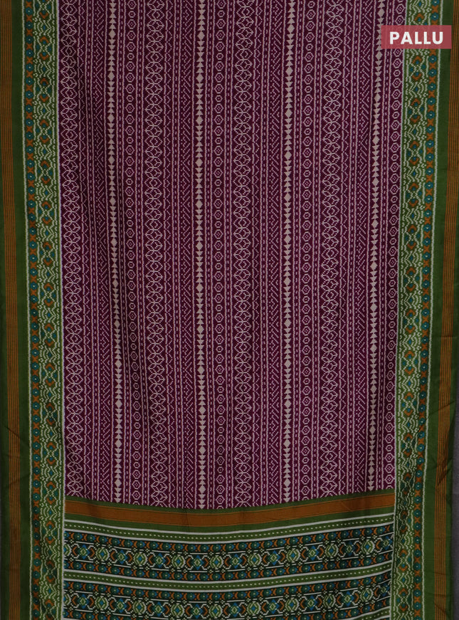 Semi patola saree wine shade and green with allover ikat prints and simple border
