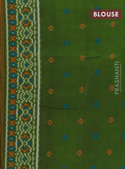 Semi patola saree wine shade and green with allover ikat prints and simple border