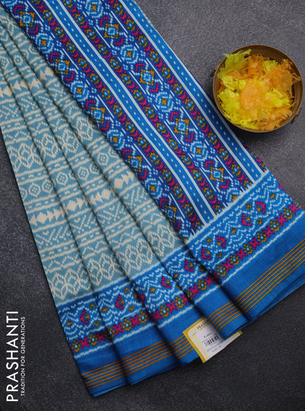 Semi patola saree pastel blue and cs blue with allover ikat prints and simple border