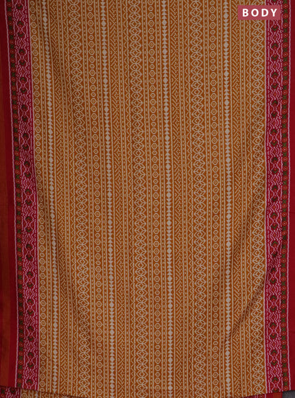 Semi patola saree mustard yellow and red with allover ikat prints and simple border