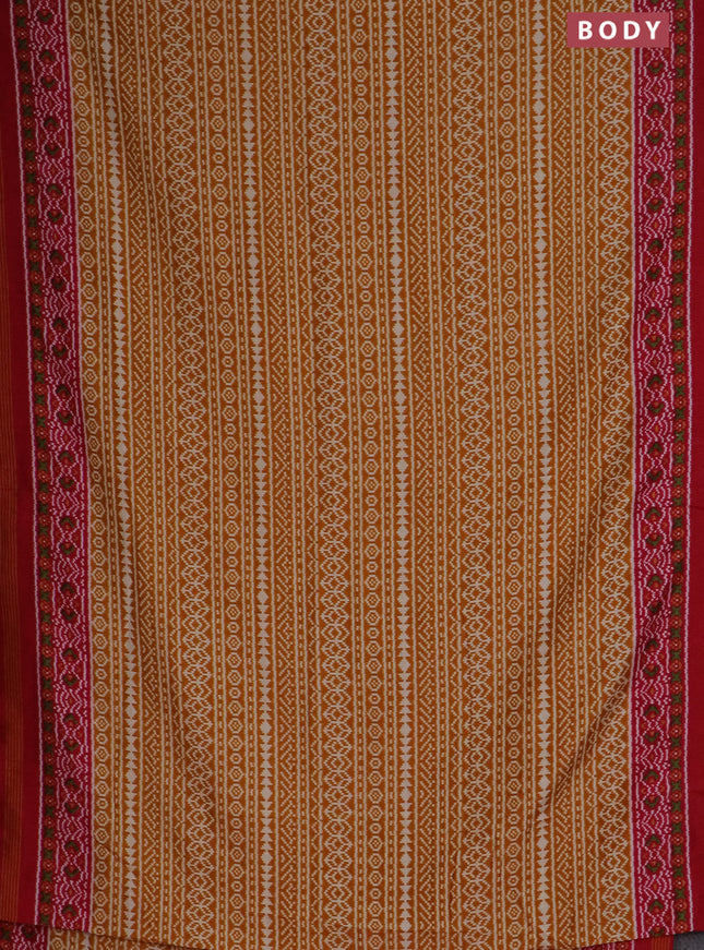 Semi patola saree mustard yellow and red with allover ikat prints and simple border