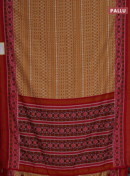 Semi patola saree mustard yellow and red with allover ikat prints and simple border
