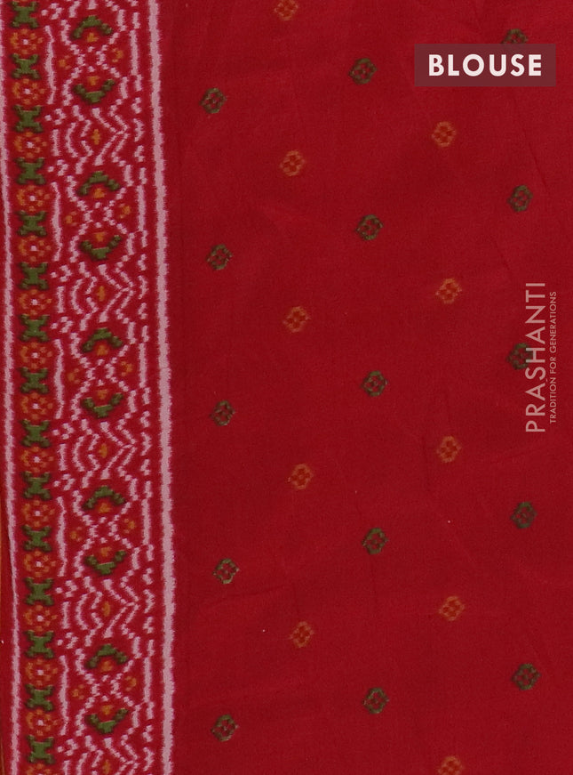 Semi patola saree mustard yellow and red with allover ikat prints and simple border