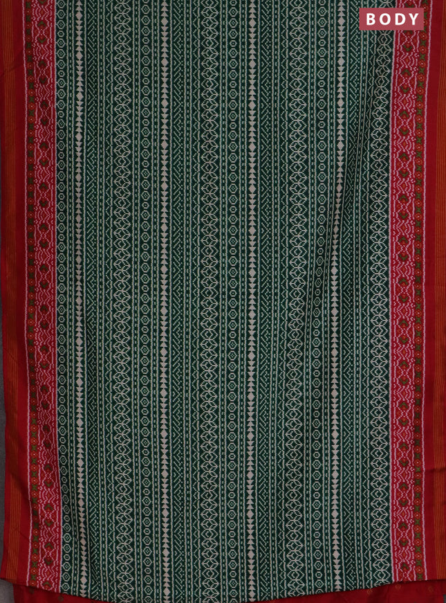 Semi patola saree green and red with allover ikat prints and simple border