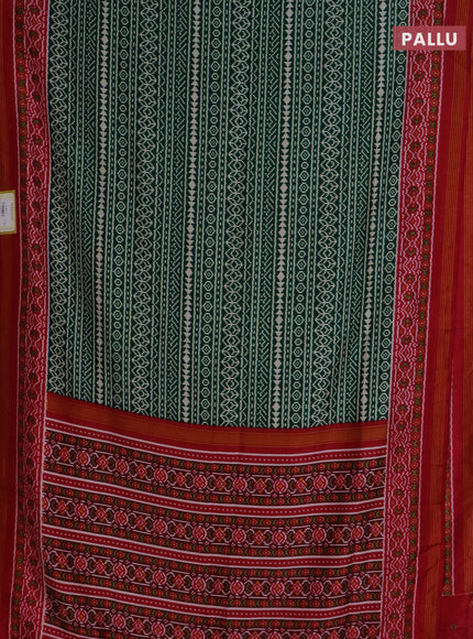 Semi patola saree green and red with allover ikat prints and simple border
