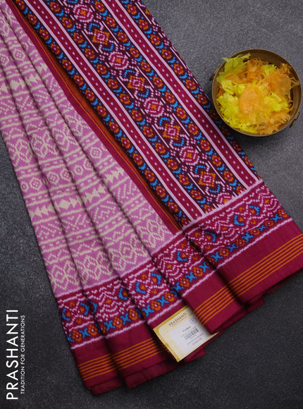 Semi patola saree pastel lavender and wine shade with allover ikat prints and simple border