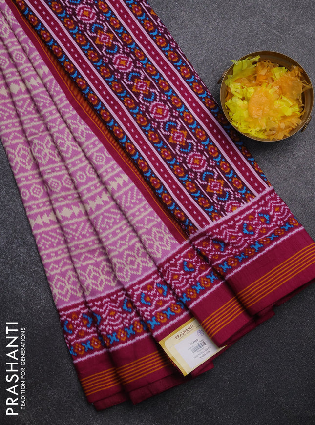 Semi patola saree pastel lavender and wine shade with allover ikat prints and simple border