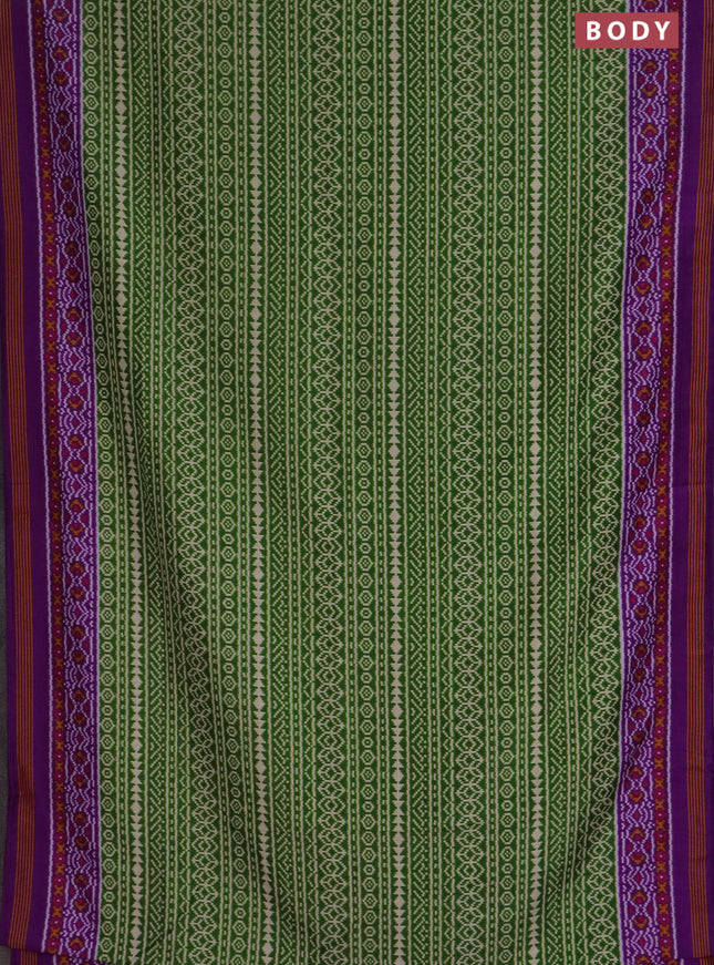 Semi patola saree green and purple with allover ikat prints and simple border