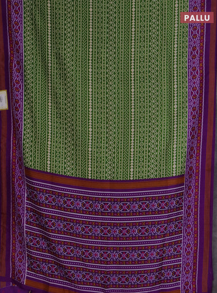 Semi patola saree green and purple with allover ikat prints and simple border