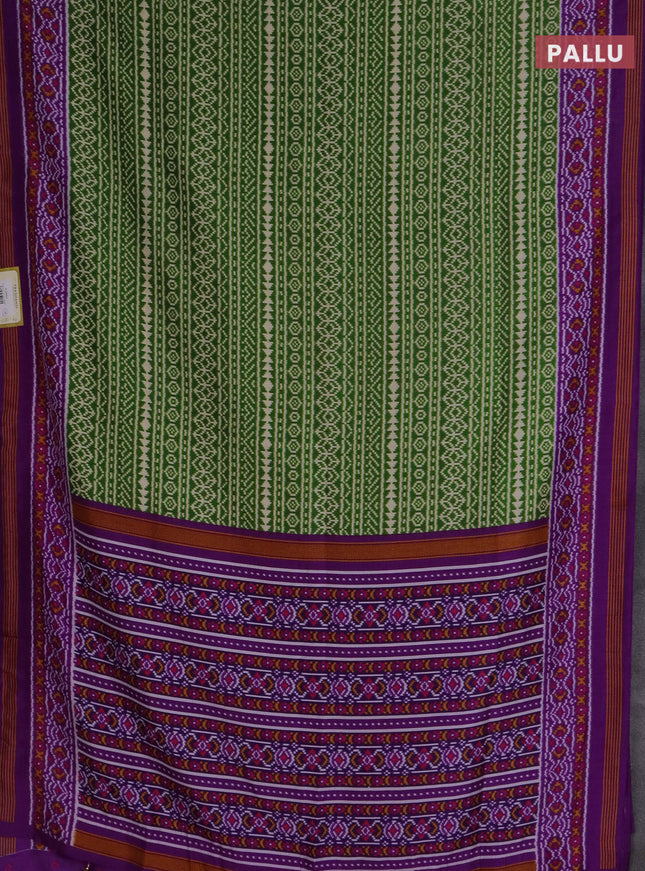 Semi patola saree green and purple with allover ikat prints and simple border