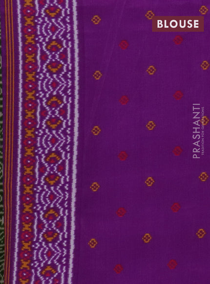 Semi patola saree green and purple with allover ikat prints and simple border