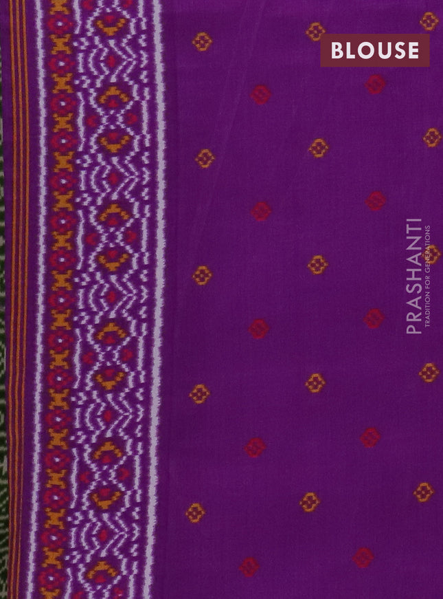 Semi patola saree green and purple with allover ikat prints and simple border