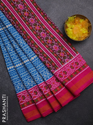 Semi patola saree cs blue and pink with allover ikat prints and simple border