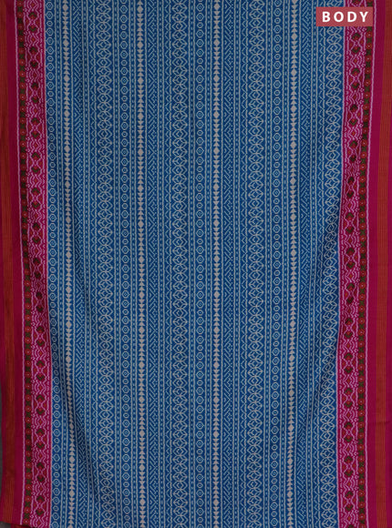 Semi patola saree cs blue and pink with allover ikat prints and simple border