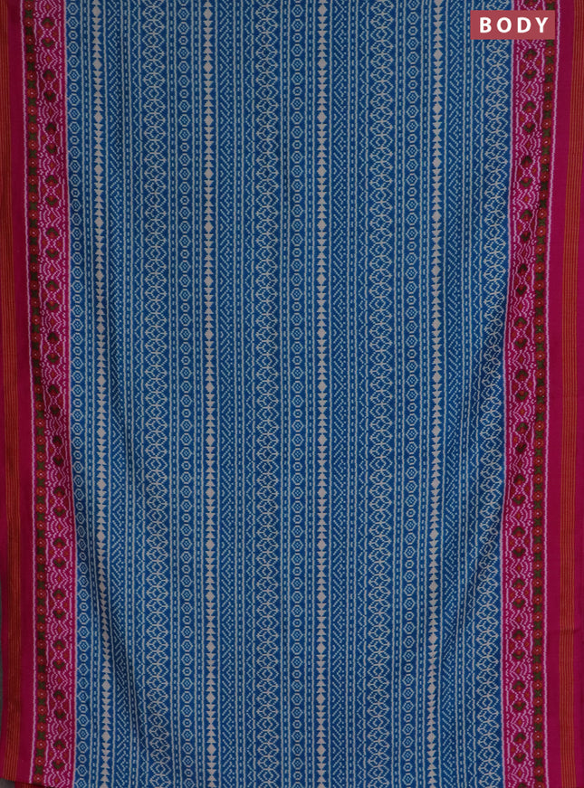 Semi patola saree cs blue and pink with allover ikat prints and simple border