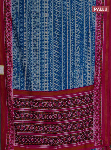 Semi patola saree cs blue and pink with allover ikat prints and simple border