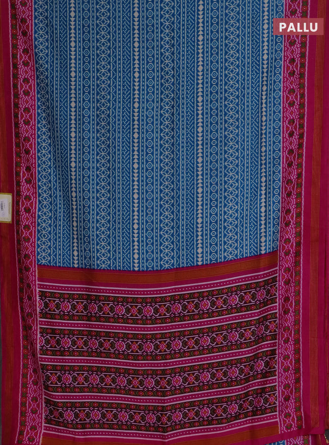 Semi patola saree cs blue and pink with allover ikat prints and simple border