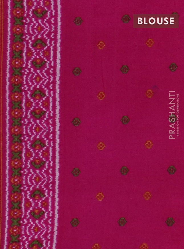 Semi patola saree cs blue and pink with allover ikat prints and simple border