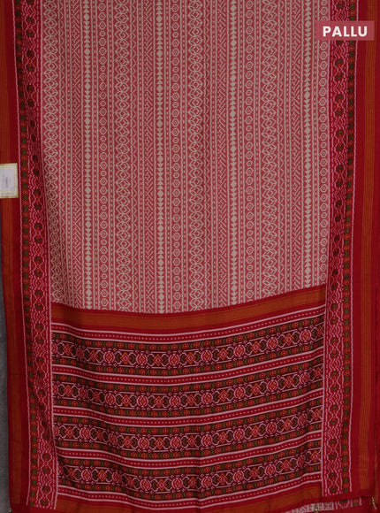 Semi patola saree peach pink and red with allover ikat prints and simple border