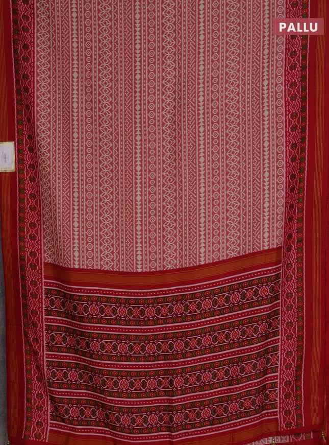 Semi patola saree peach pink and red with allover ikat prints and simple border