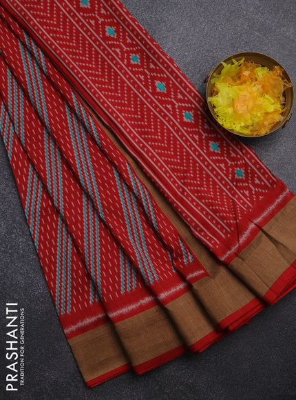 Semi patola saree red with allover prints and woven border