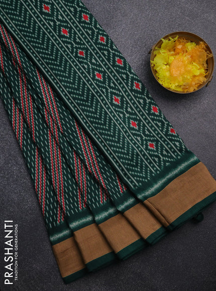 Semi patola saree dark green with allover prints and woven border