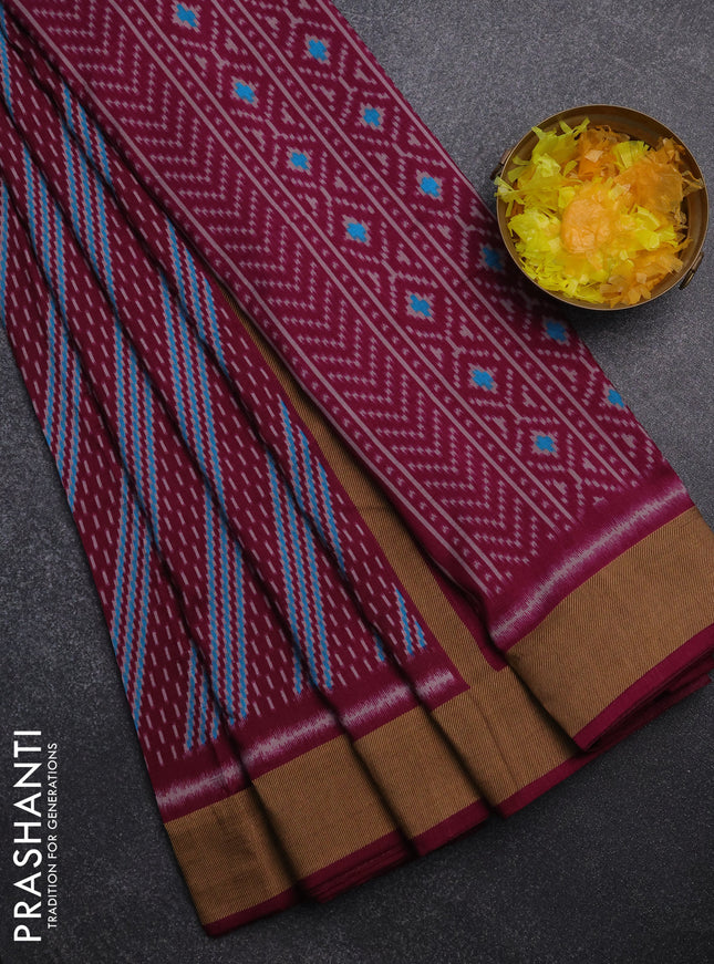Semi patola saree wine shade with allover prints and woven border