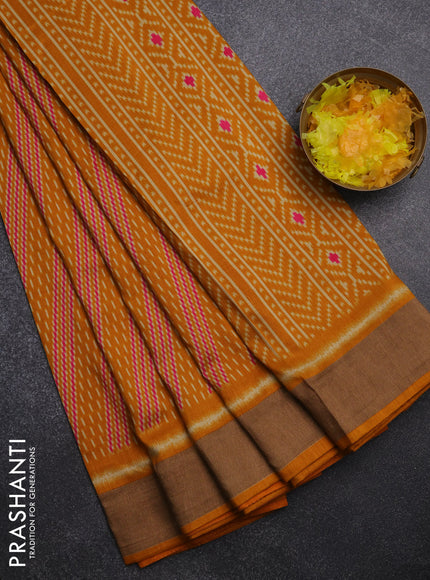 Semi patola saree mustard yellow with allover prints and woven border
