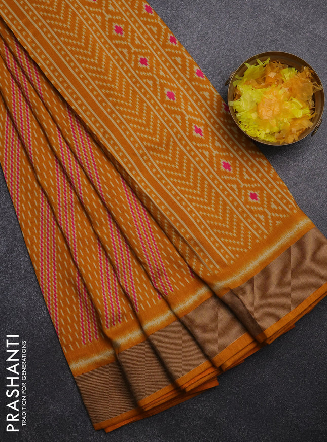 Semi patola saree mustard yellow with allover prints and woven border