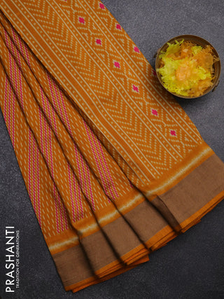 Semi patola saree mustard yellow with allover prints and woven border
