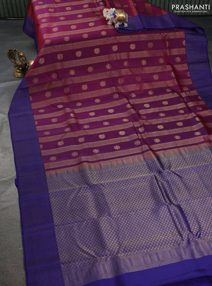 Kanchipuram silk saree dual shade of purple and blue with allover zari weaves & buttas and zari woven checked border