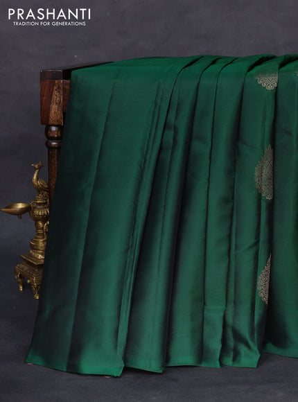 Kanchipuram silk saree green and red with zari woven buttas in borderless style