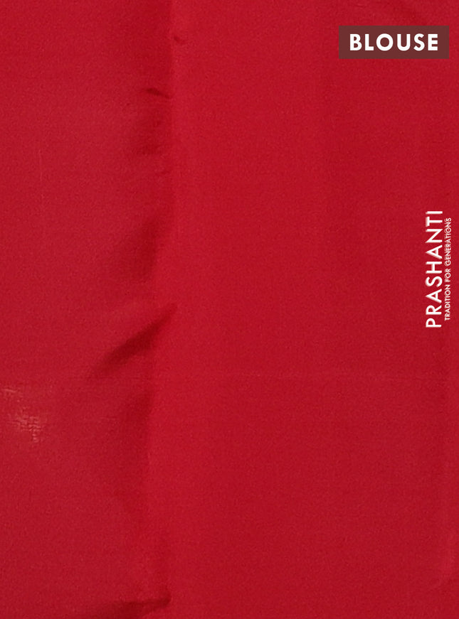 Kanchipuram silk saree green and red with zari woven buttas in borderless style