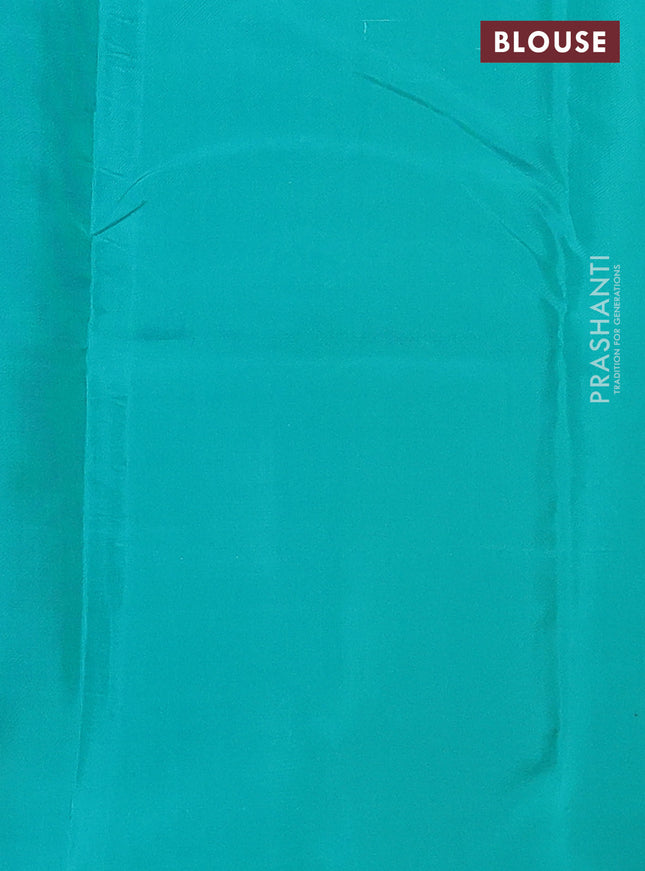 Kanchipuram silk saree yellow and teal shade with allover zari weaves in borderless style