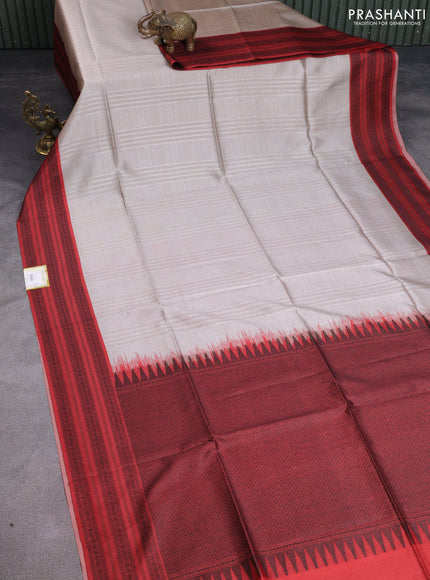 Semi tussar saree beige and maroon with allover thread weaves and thread woven border