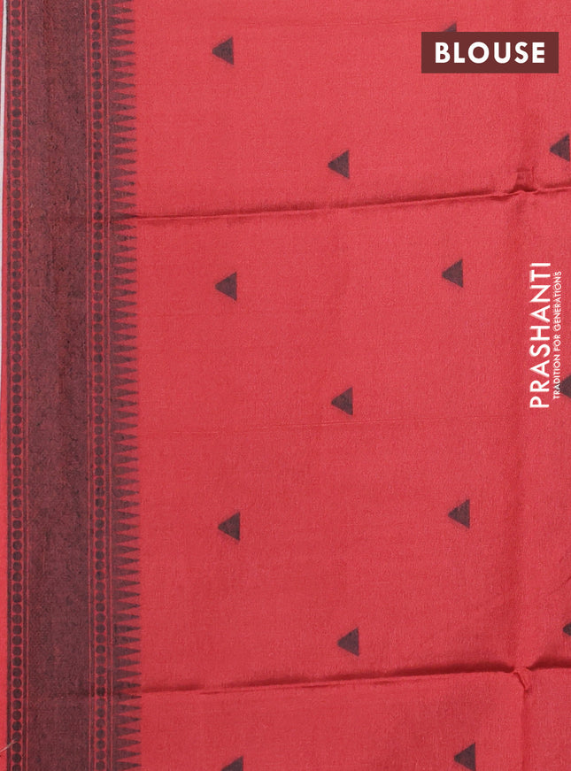 Semi tussar saree beige and maroon with allover thread weaves and thread woven border