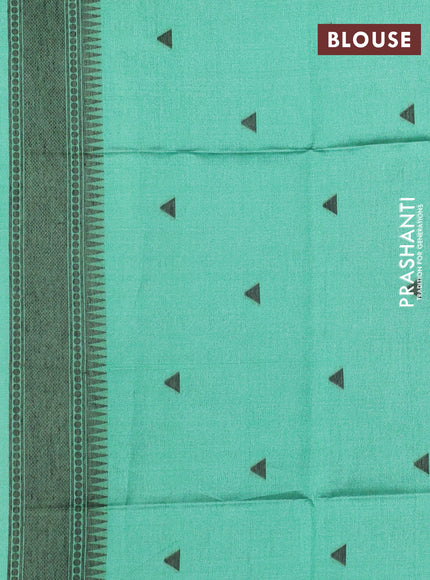 Semi tussar saree beige and green with allover thread weaves and thread woven border