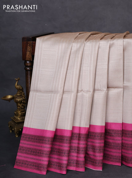 Semi tussar saree beige and magenta pink with allover thread weaves and thread woven border