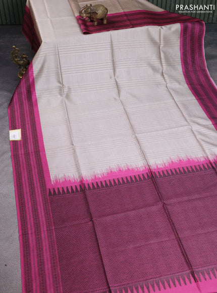 Semi tussar saree beige and magenta pink with allover thread weaves and thread woven border