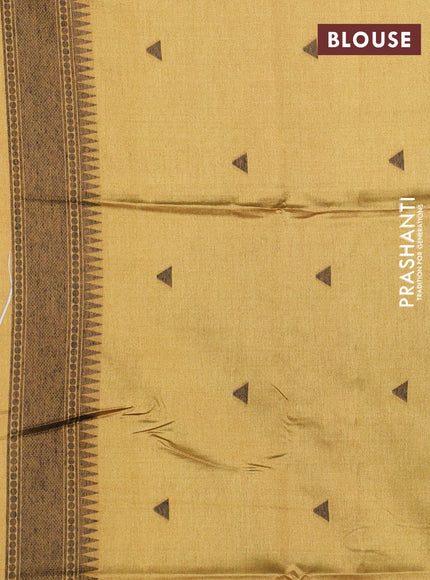 Semi tussar saree beige and mustard yellow with allover thread weaves and thread woven border
