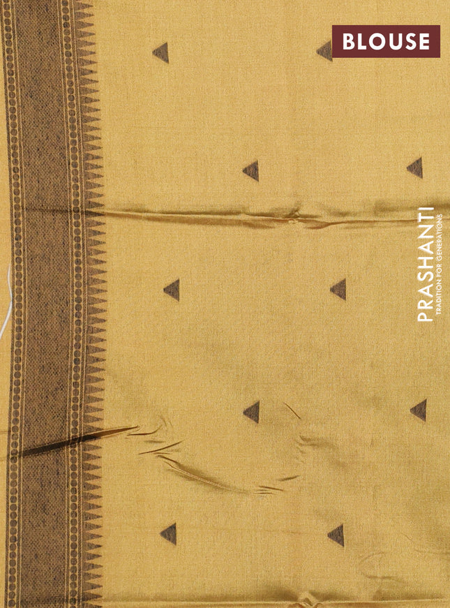 Semi tussar saree beige and mustard yellow with allover thread weaves and thread woven border