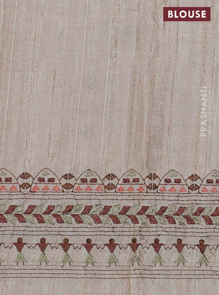 Semi tussar saree pastel brown and beige with plain body and embroidery pallu & border