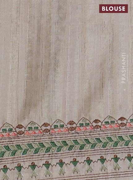 Semi tussar saree green and beige with plain body and embroidery pallu & border
