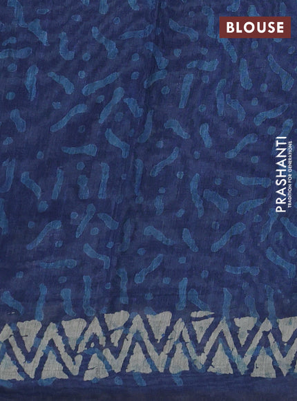 Semi linen saree indigo blue and beige with allover prints & kantha work stitch work