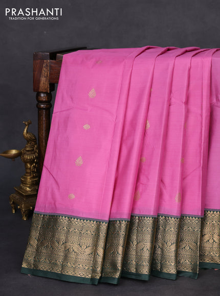 Bangalori silk saree lotus pink and dark green with zari woven buttas and zari woven border