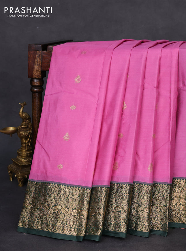 Bangalori silk saree lotus pink and dark green with zari woven buttas and zari woven border