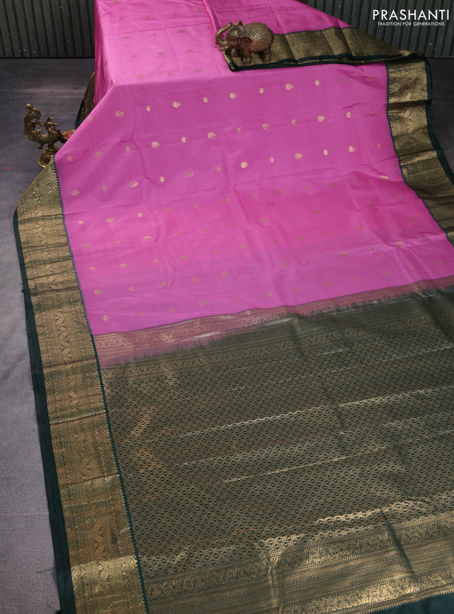 Bangalori silk saree lotus pink and dark green with zari woven buttas and zari woven border