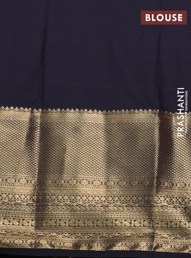 Bangalori silk saree peach orange and navy blue with zari woven buttas and long zari woven border